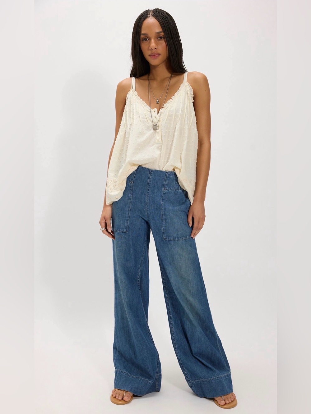 We The Free Breezy Pull-On Wide Leg Jeans Cobalt- Large